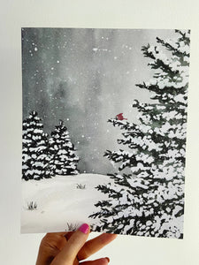 A Calm Winter Watercolor Christmas Holiday Art Print