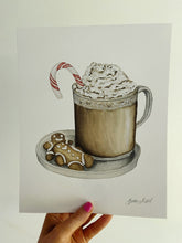 Load image into Gallery viewer, &quot;Coffee and Christmas Cookies&quot; Watercolor Holiday Art Print
