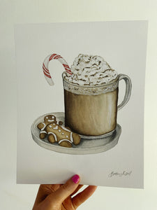 "Coffee and Christmas Cookies" Watercolor Holiday Art Print