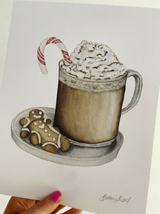 "Coffee and Christmas Cookies" Watercolor Holiday Art Print